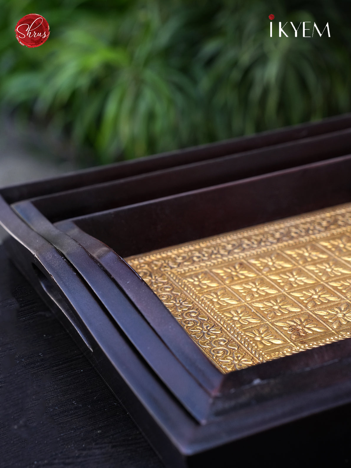 Wooden Tray with Brass Finish
