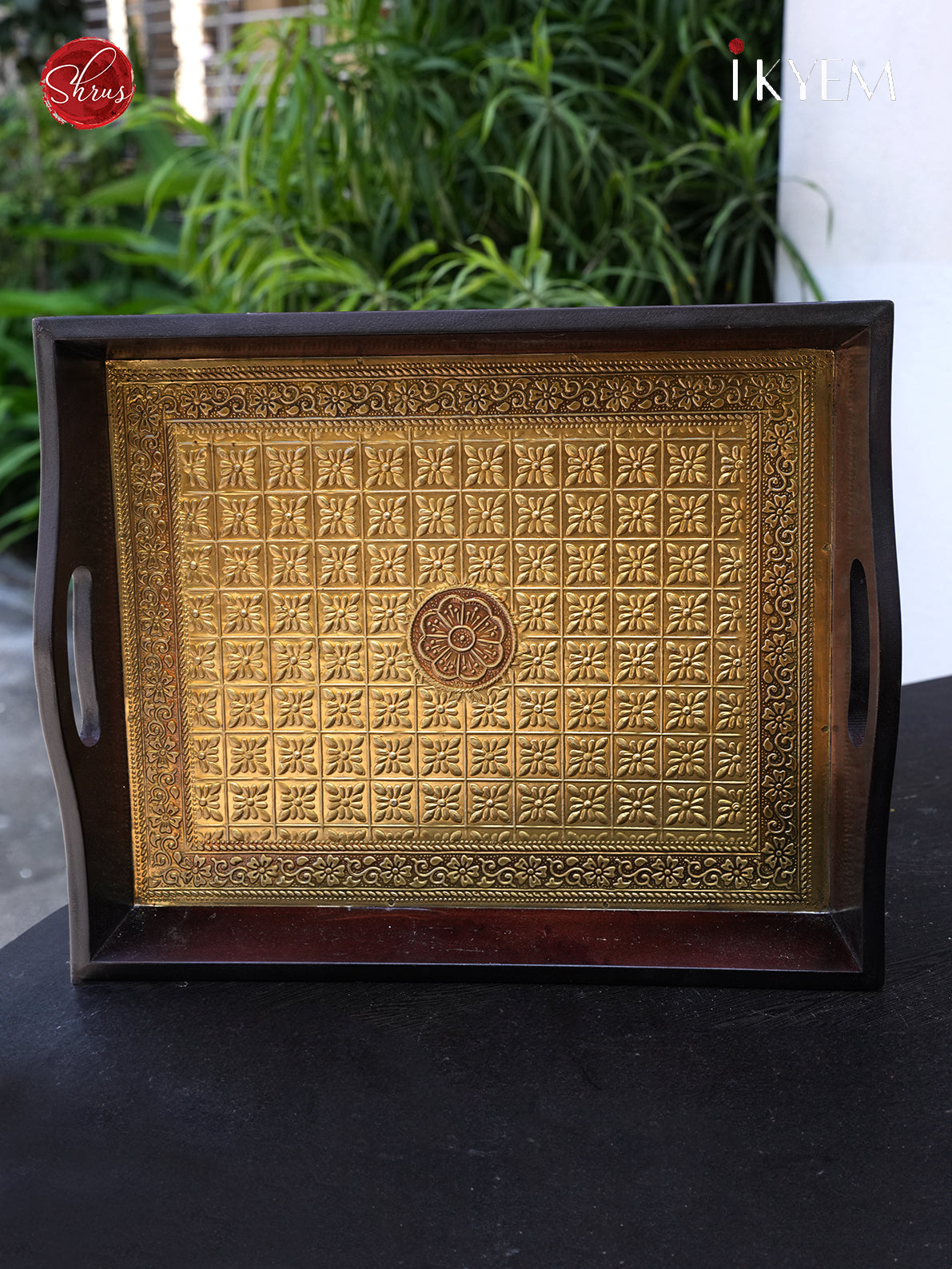 Wooden Tray with Brass Finish