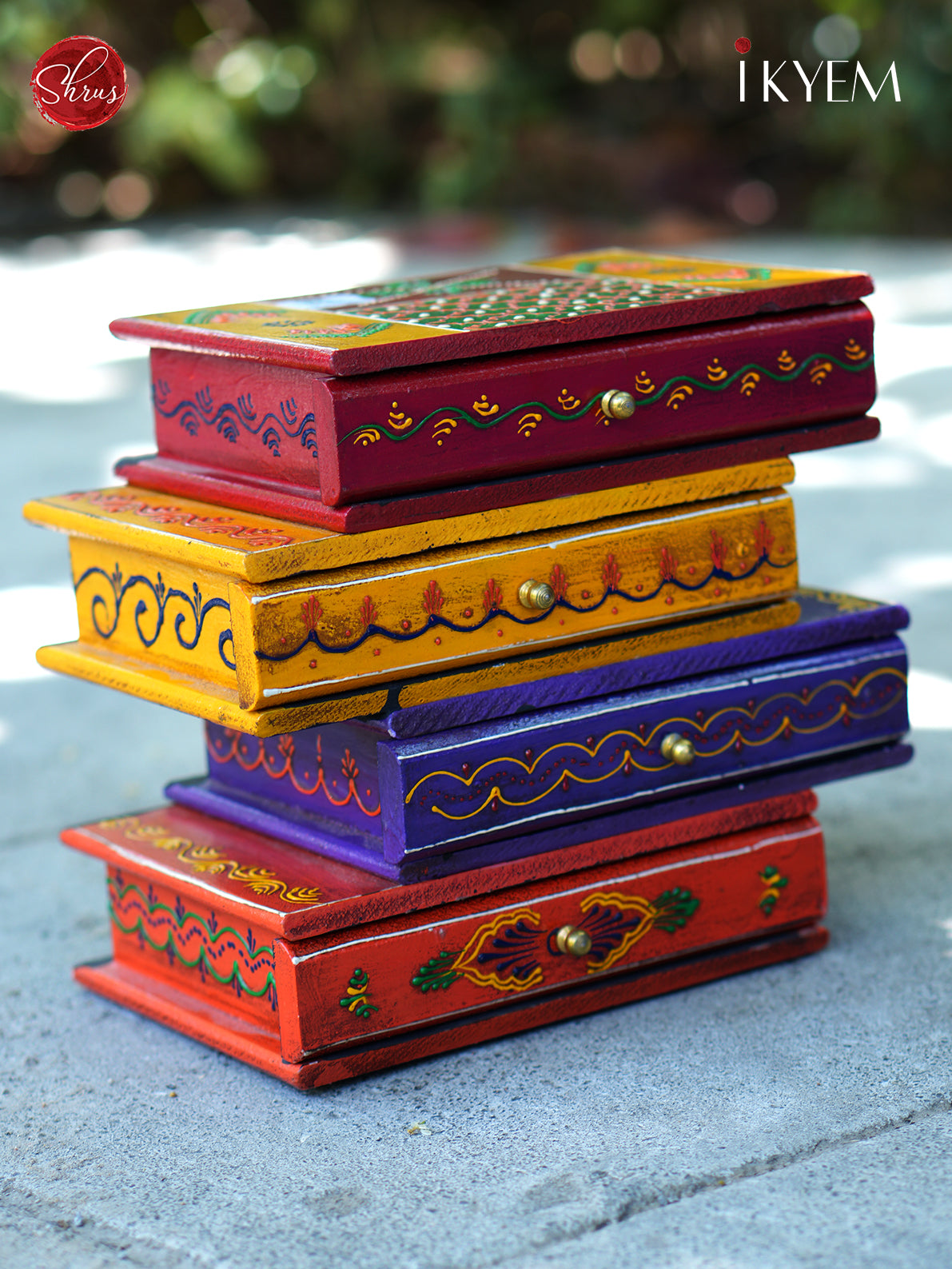 Handpainted Wooden Jewellery Box with 4 Drawers