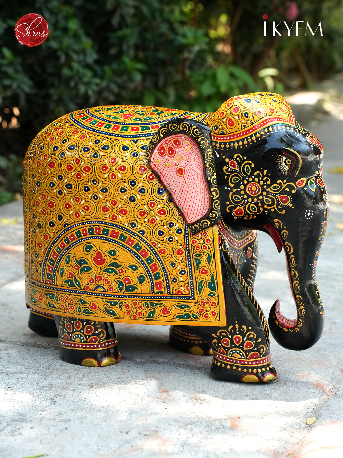 Wooden Elephant Idol with Pure Gold Foil Work