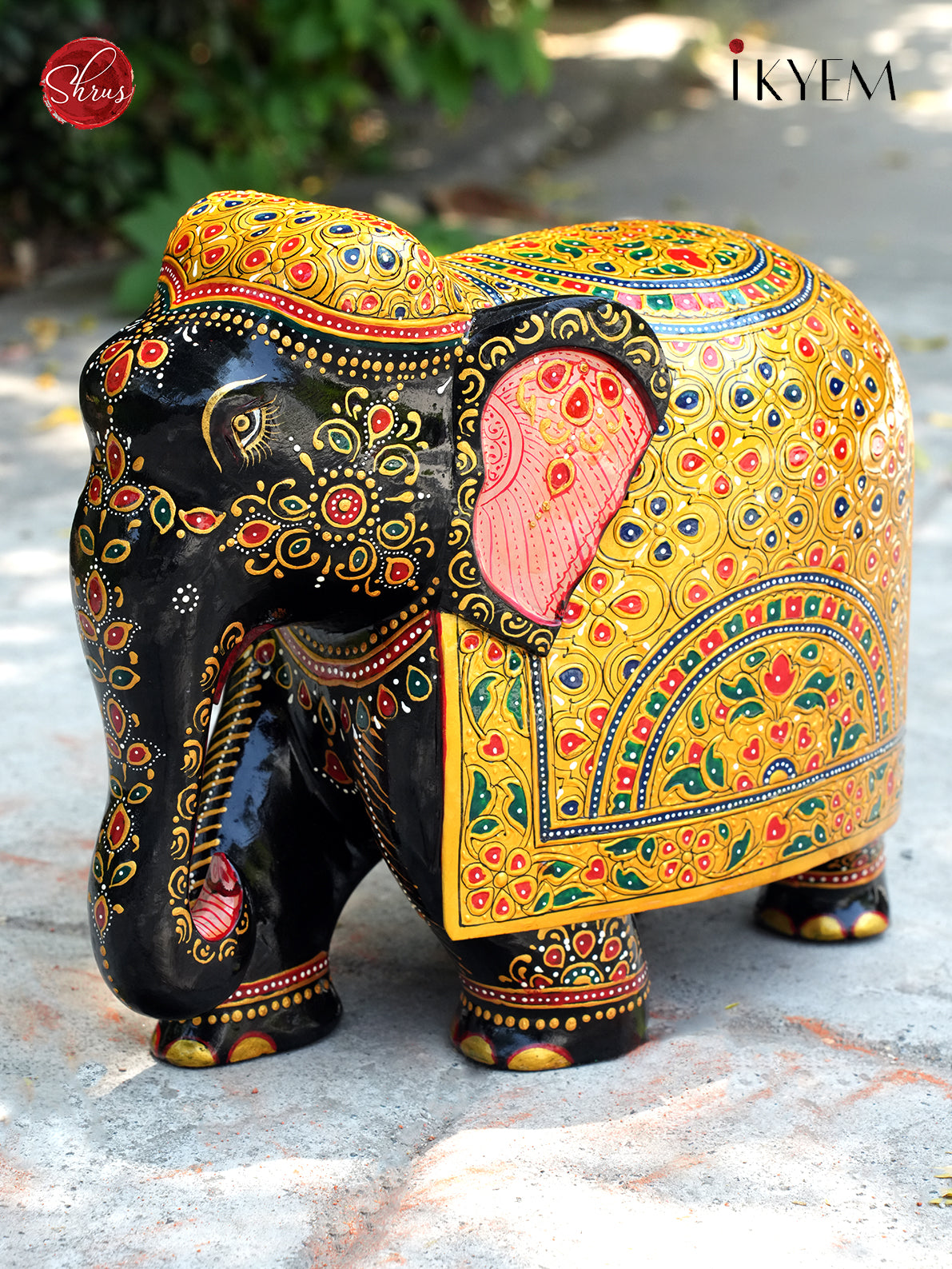 Wooden Elephant Idol with Pure Gold Foil Work