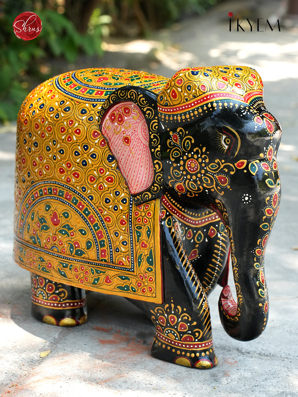 Wooden Elephant Idol with Pure Gold Foil Work