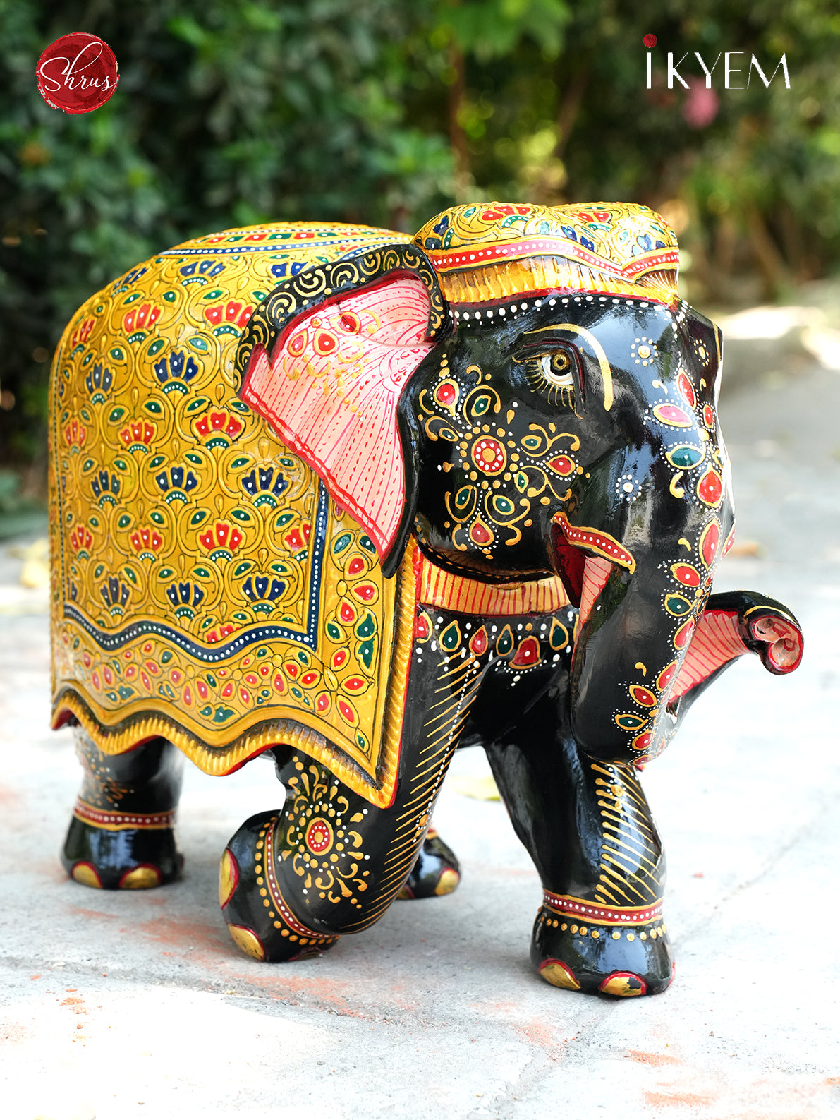Wooden Elephant Idol with Pure Gold Foil Work