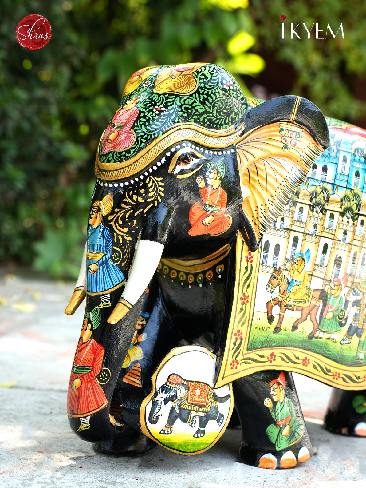 Wooden Hand Painted Elephant with Pure Gold Foil Work