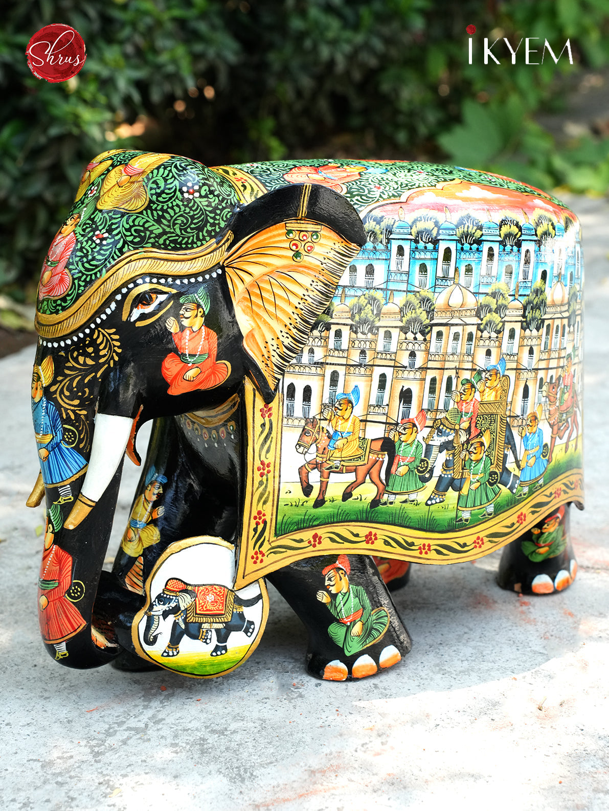 Wooden Hand Painted Elephant with Pure Gold Foil Work