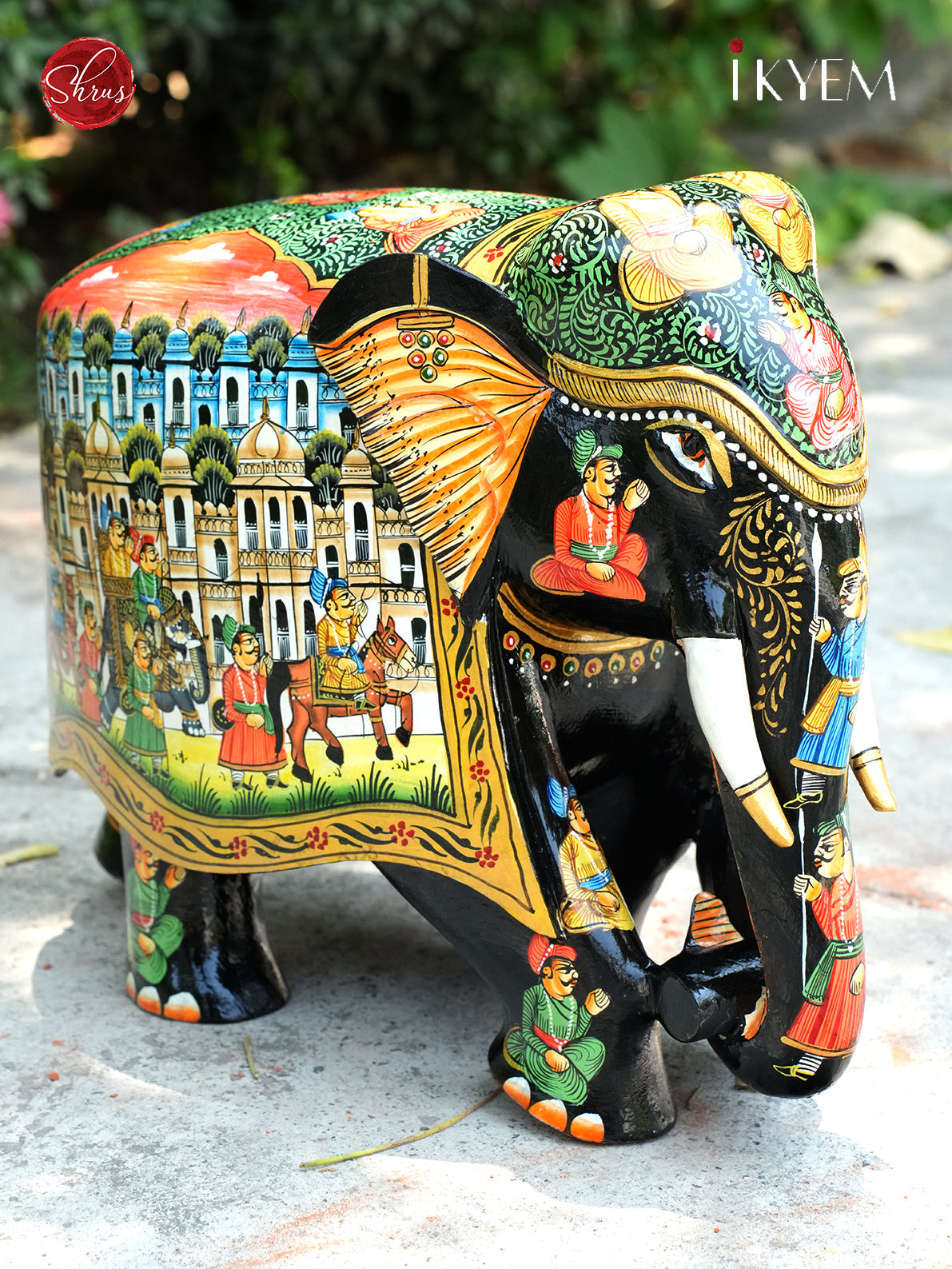 Wooden Hand Painted Elephant with Pure Gold Foil Work