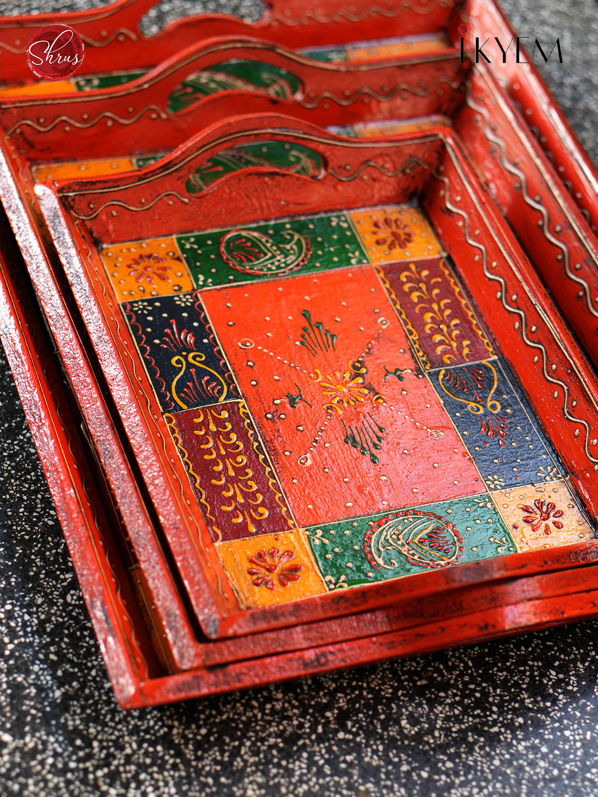 Hand painted wooden trays