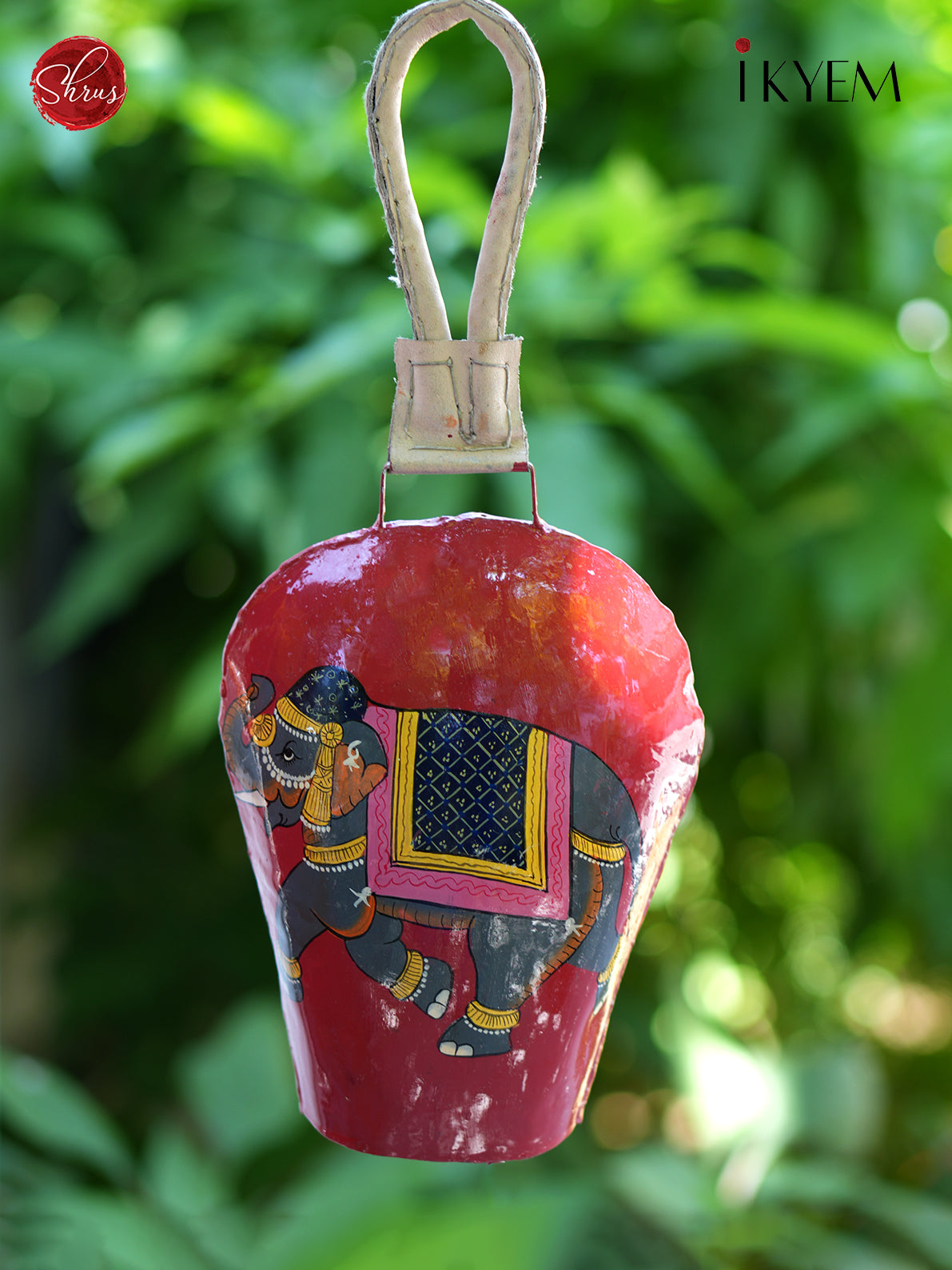 Red Elephant Handpainted Cow Bell Hanging