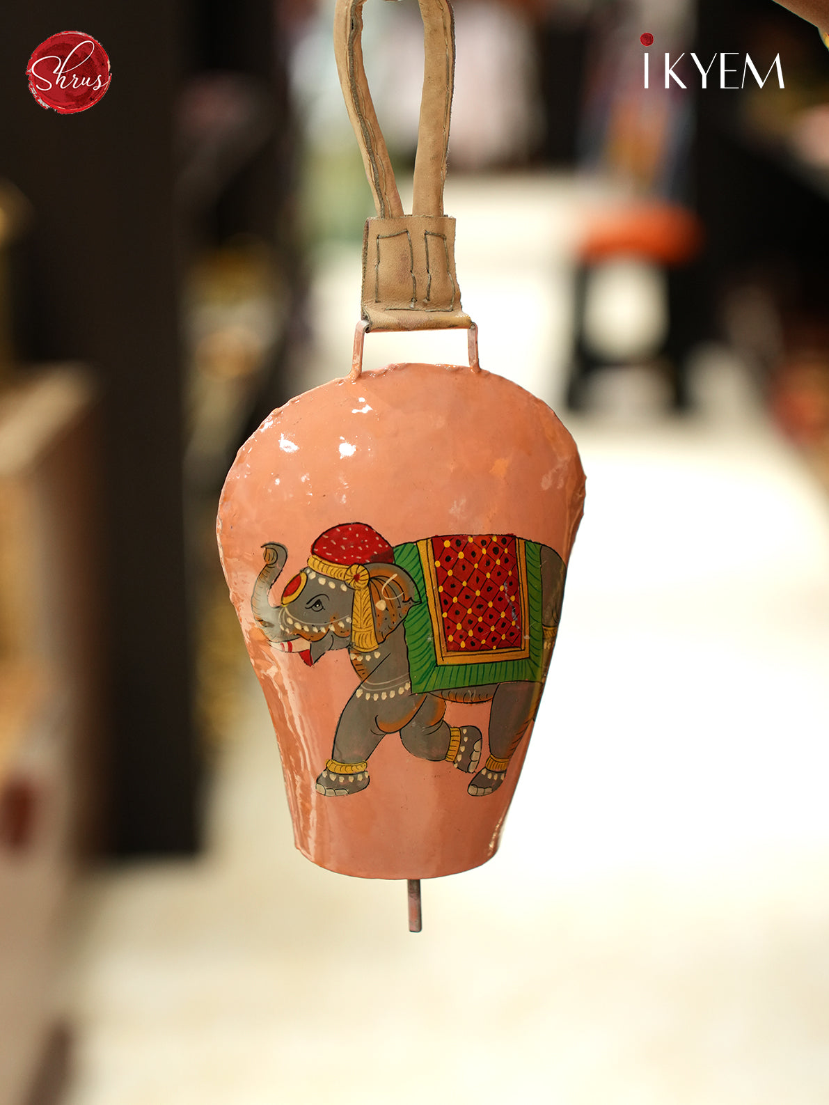 Peach Elephant Handpainted Cow Bell Hanging