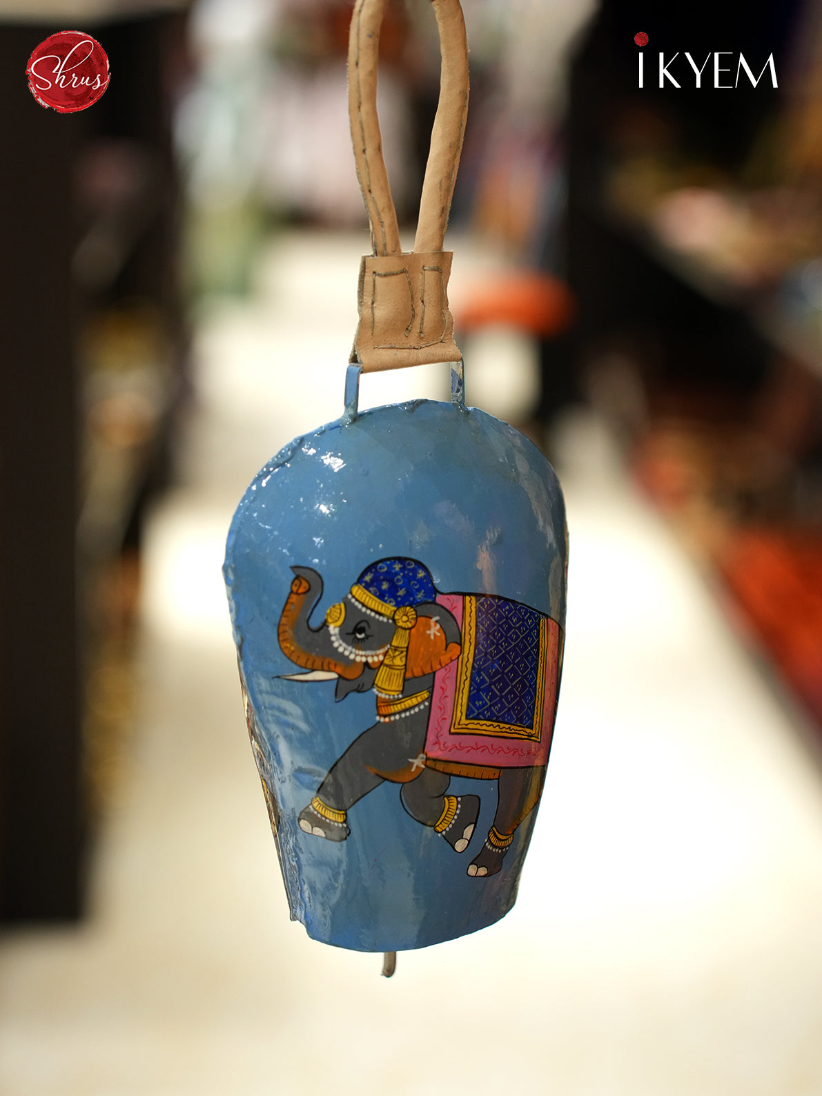 Grrey Elephant Handpainted Cow Bell Hanging