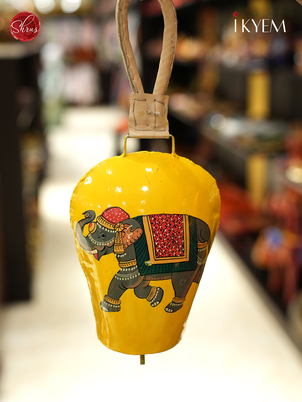 Yellow Elephant Handpainted Cow Bell Hanging