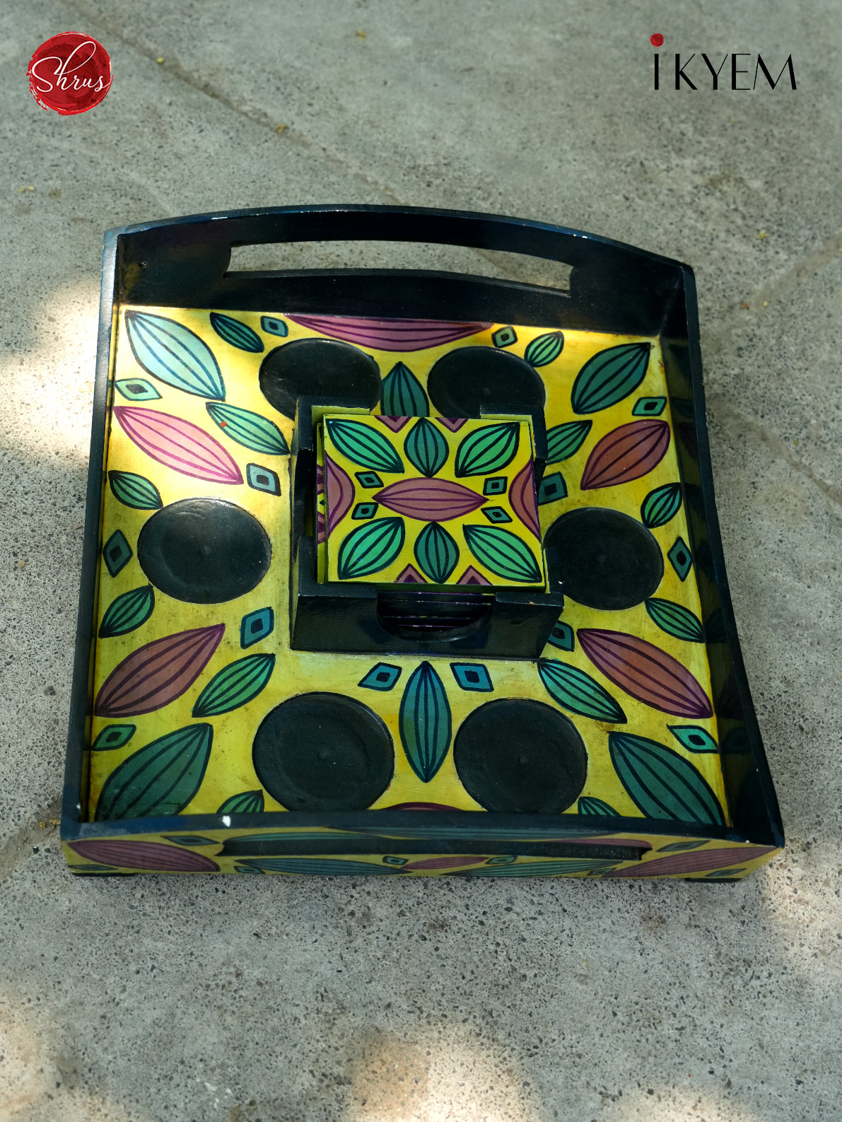 Wooden Tray With Tea Coaster