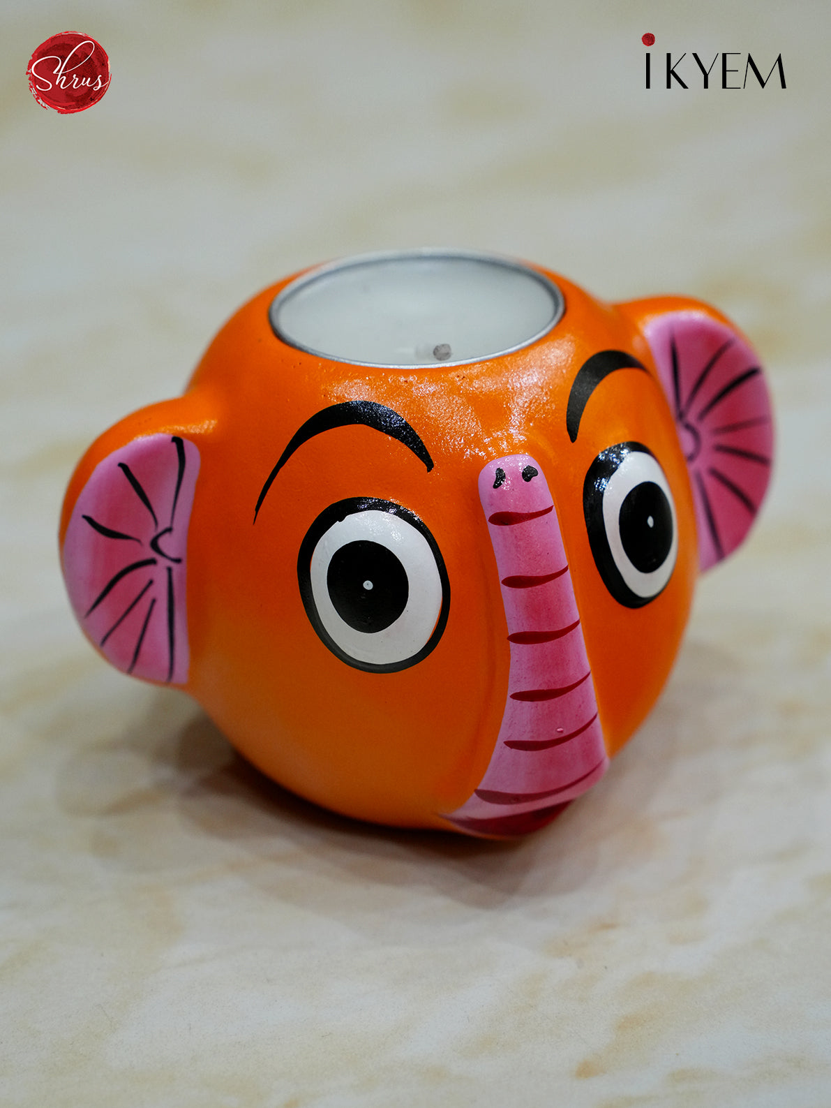 Handpainted Clay Elephant Candle Holder