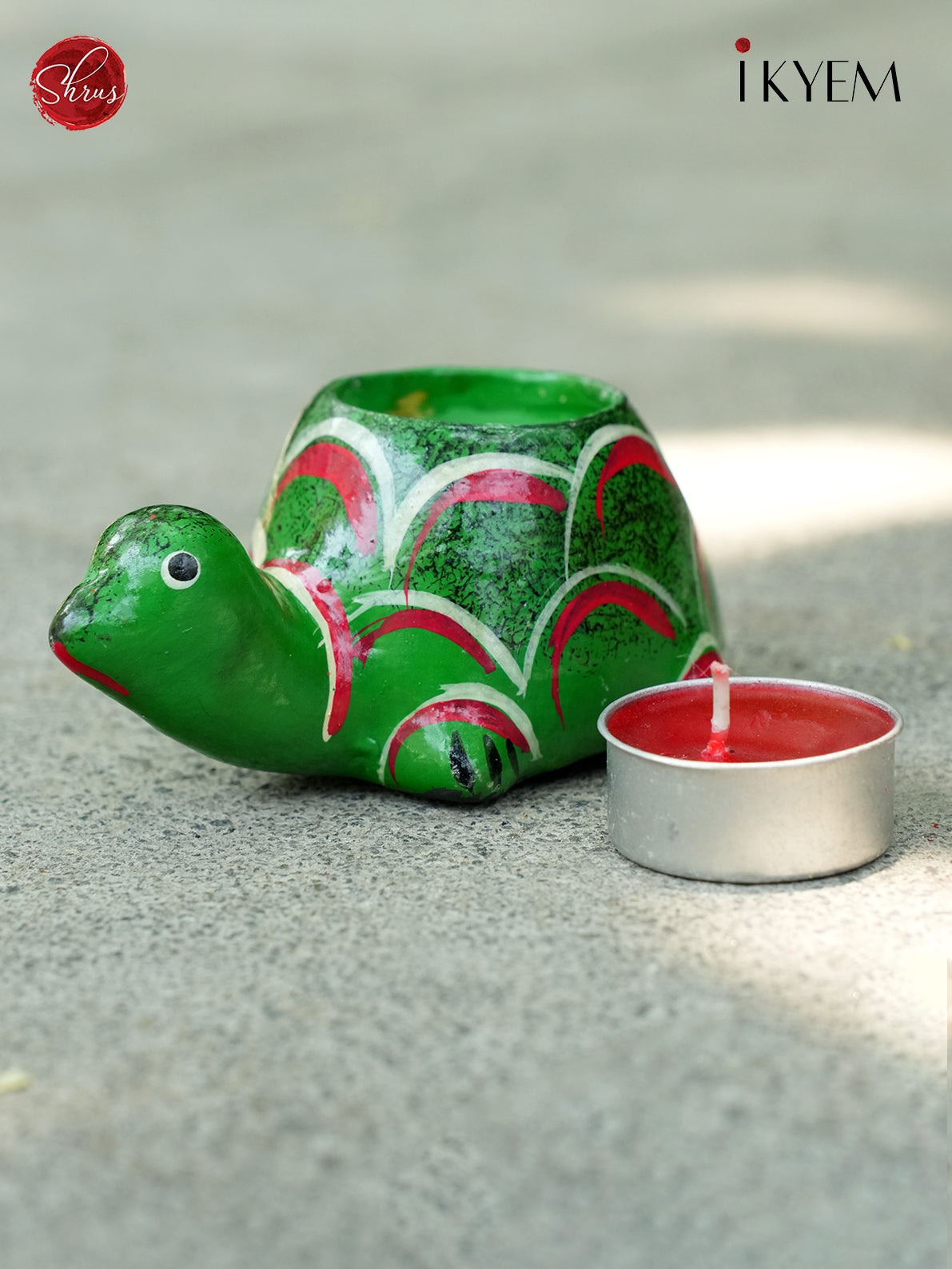 Handpainted Clay Tortoise Candle Holder