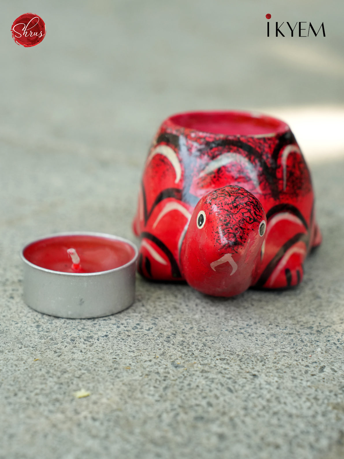 Handpainted Clay Tortoise Candle Holder