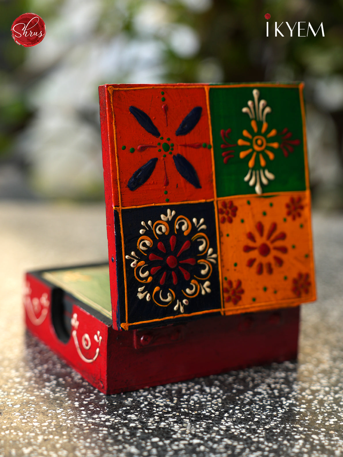 Wooden Hand Painted Coaster Box