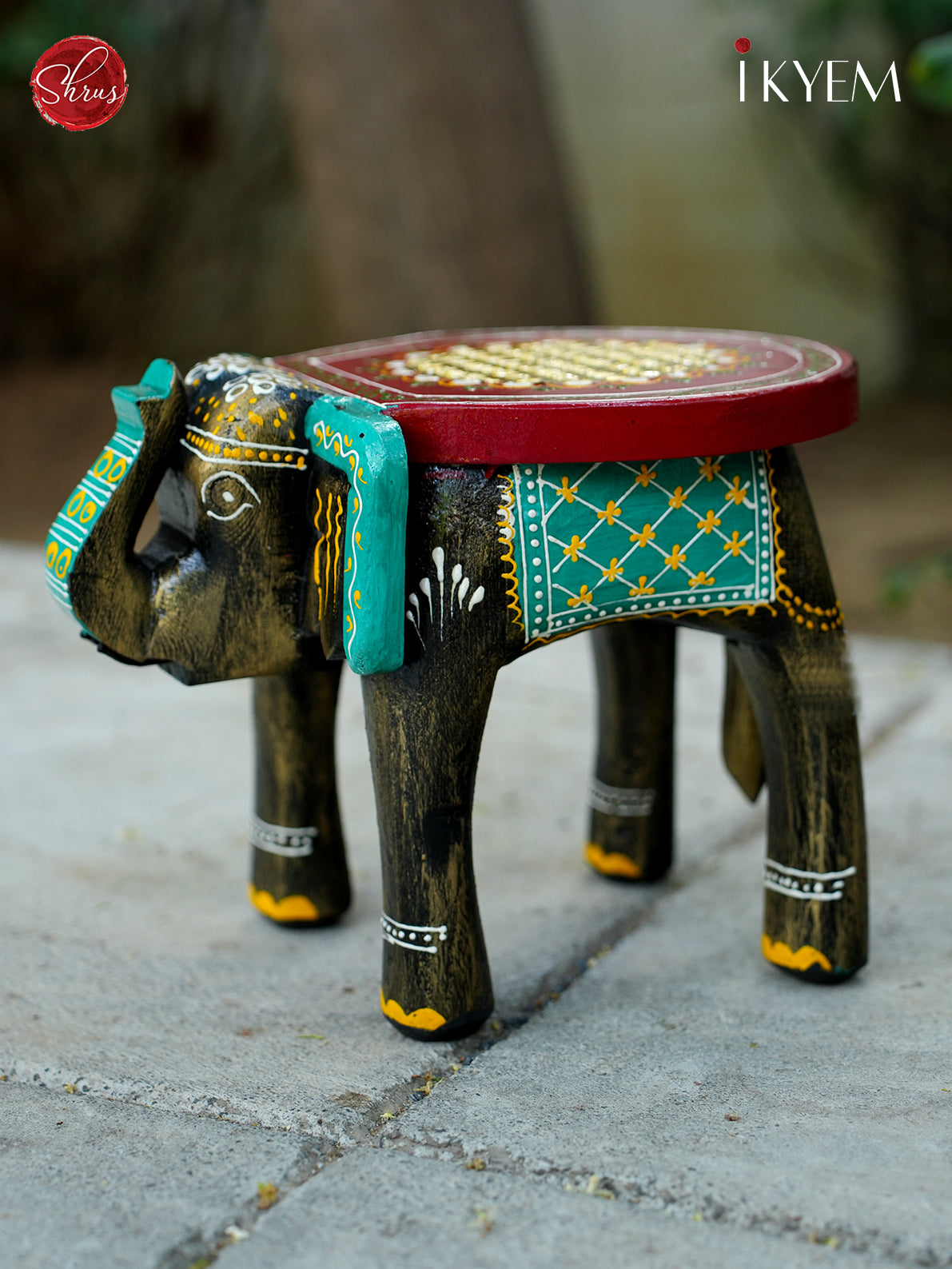 Wooden Hand painted Elephant Stool