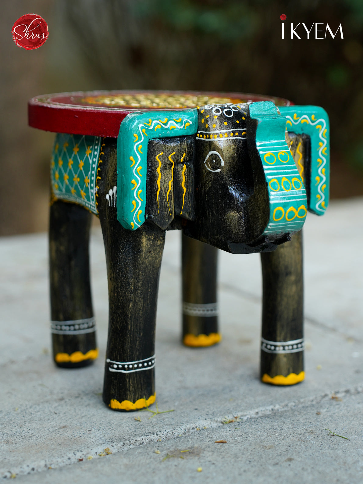 Wooden Hand Painted Elephant Stool