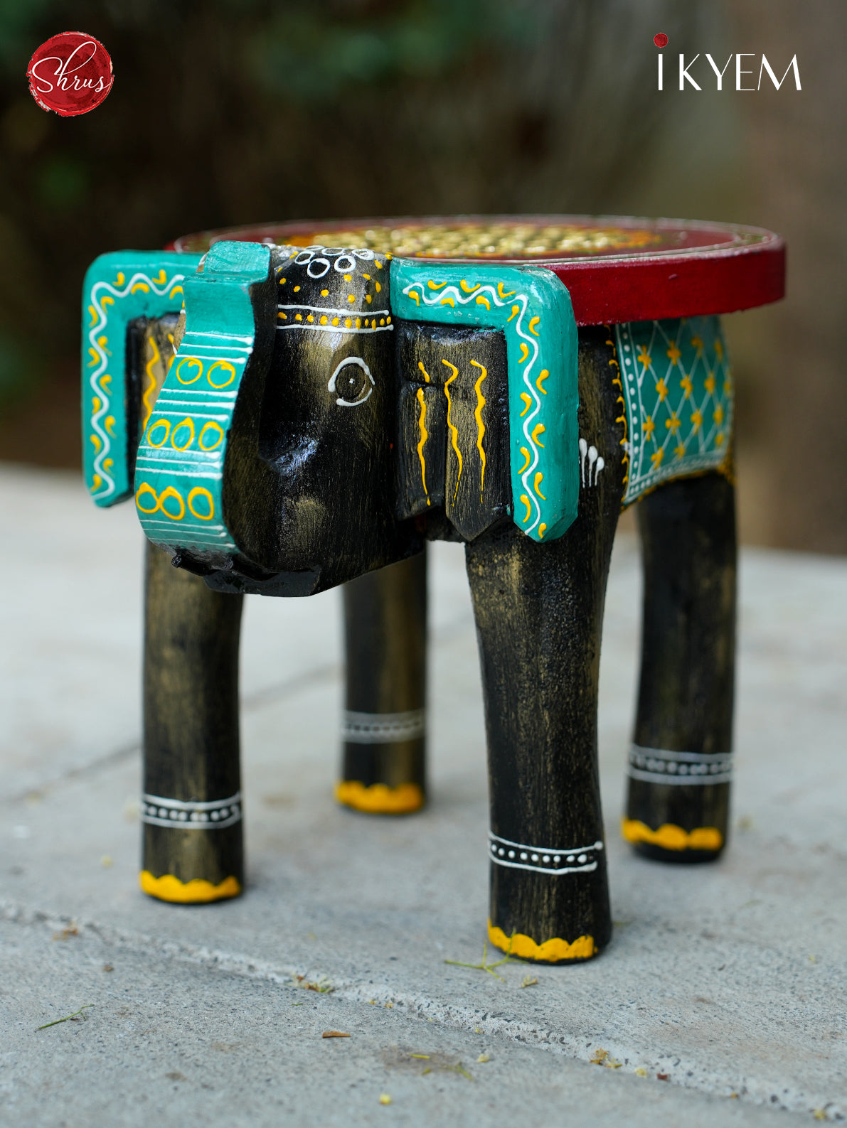 Wooden Hand Painted Elephant Stool