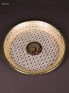Adorable White Meenakari Latice Printed Round Plate 