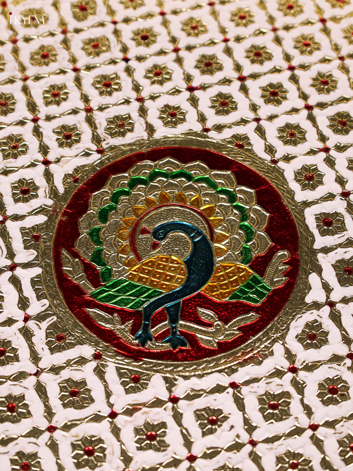 Adorable White Meenakari Latice Printed Round Plate 1