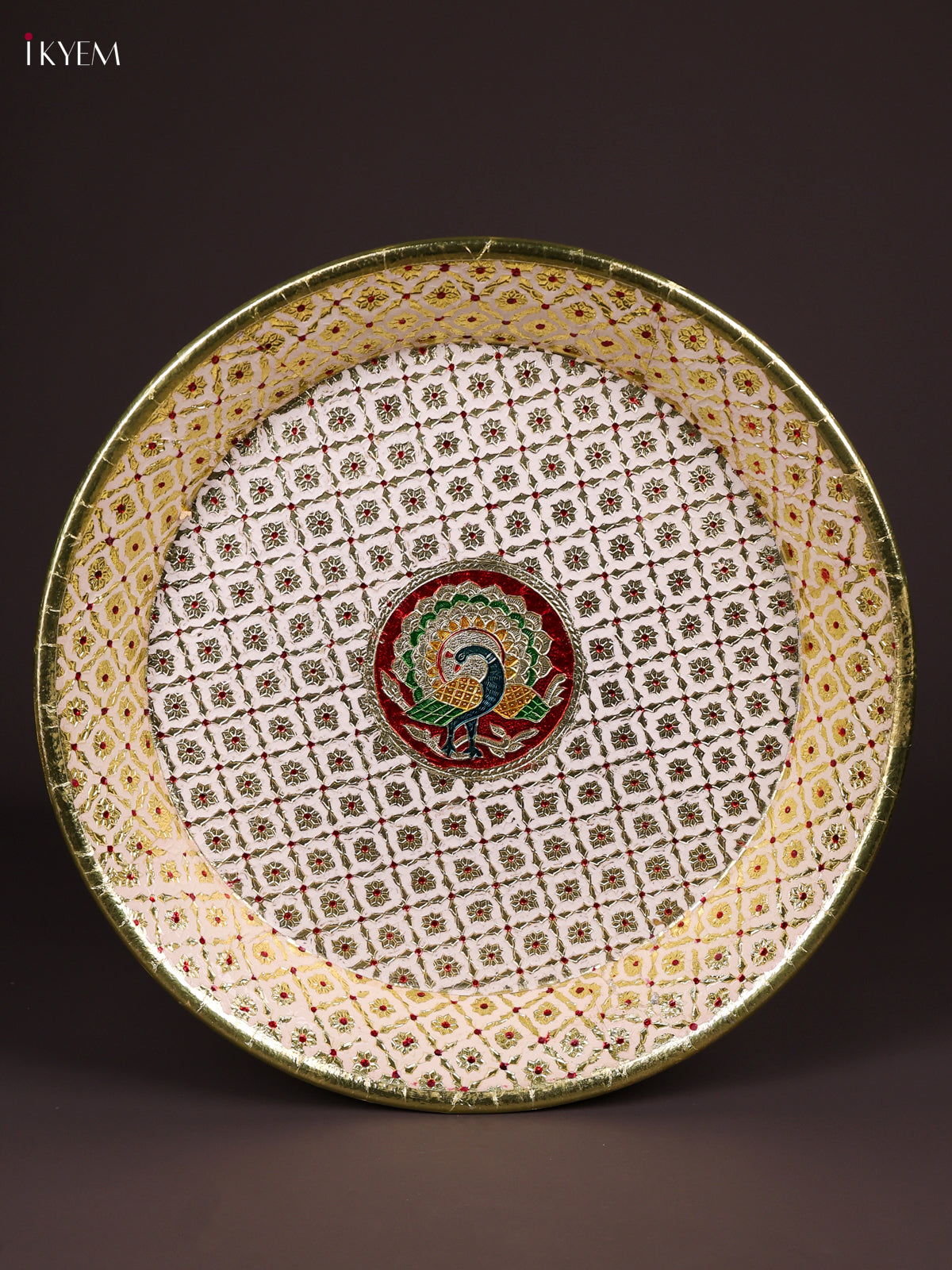 Adorable White Meenakari Latice Printed Round Plate 2