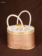 Aesthetic 6 Inch Raw Silk Korai Stackable Basket In Peach With Potli 