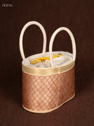 Aesthetic 6 Inch Raw Silk Korai Stackable Basket In Peach With Potli 1