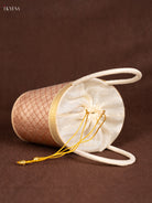 Aesthetic 6 Inch Raw Silk Korai Stackable Basket In Peach With Potli 3