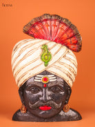 Artfull Hand Carved Karuppu Swamy Face Wooden Idol 