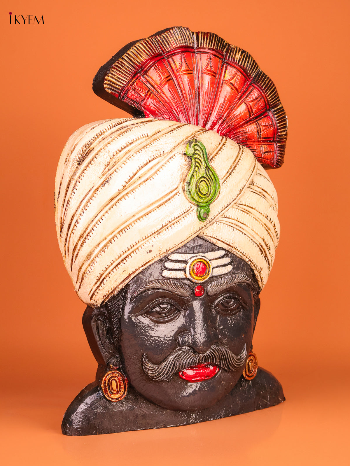 Artfull Hand Carved Karuppu Swamy Face Wooden Idol 1