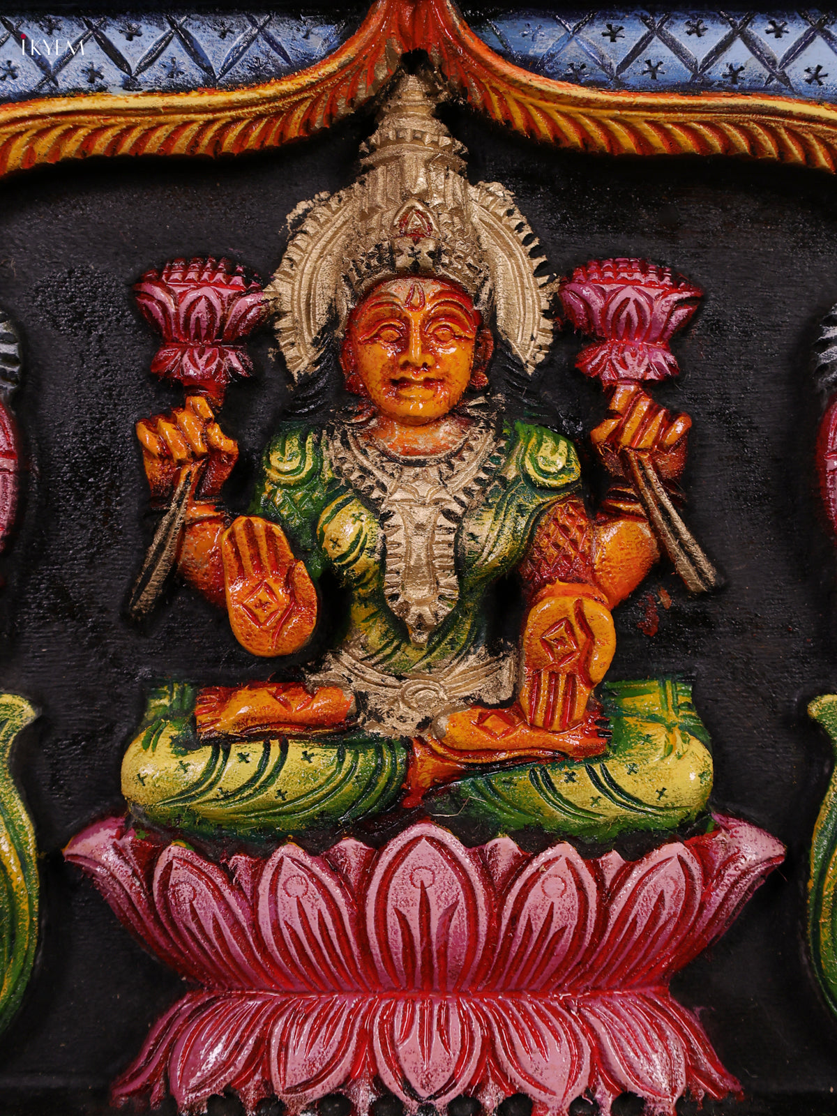 Artistic Hand Painted Goddess Gajalakshmi Wooden Panel 4