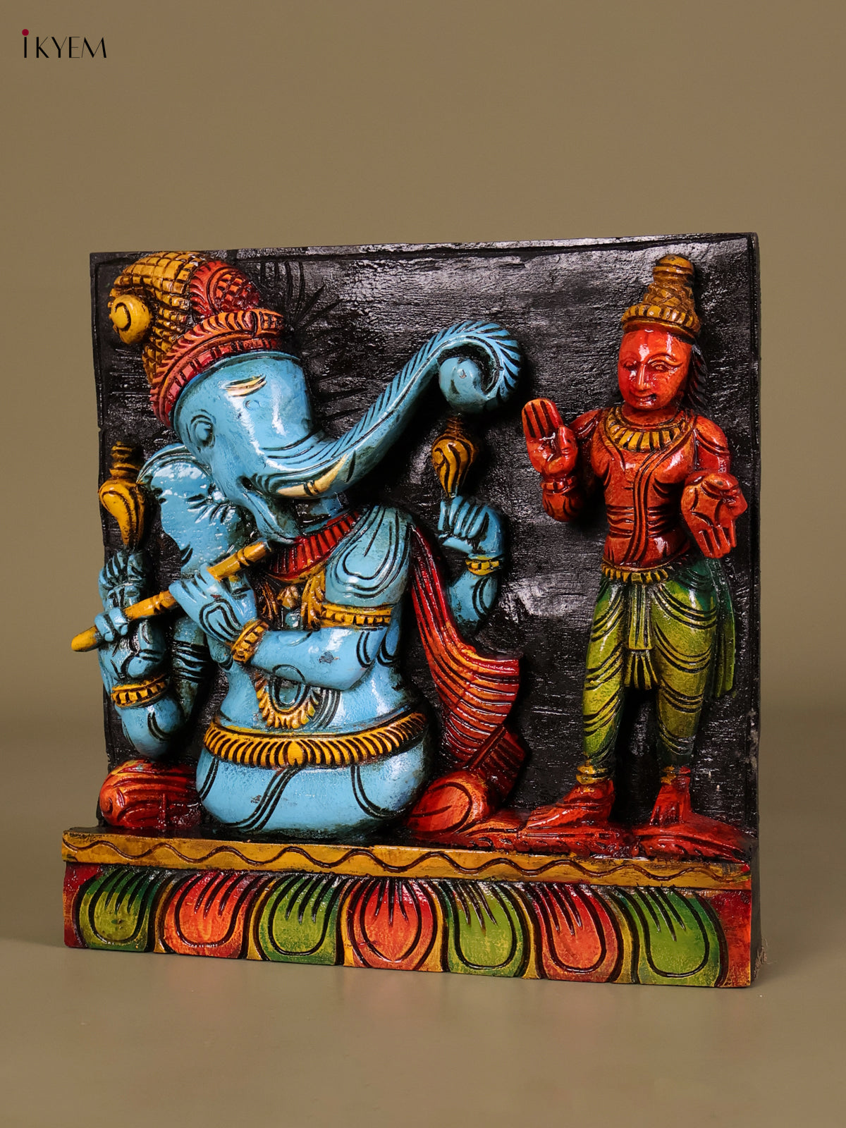 Artistic Handcrafted Fluting Ganesha Wooden Wall Panel 4