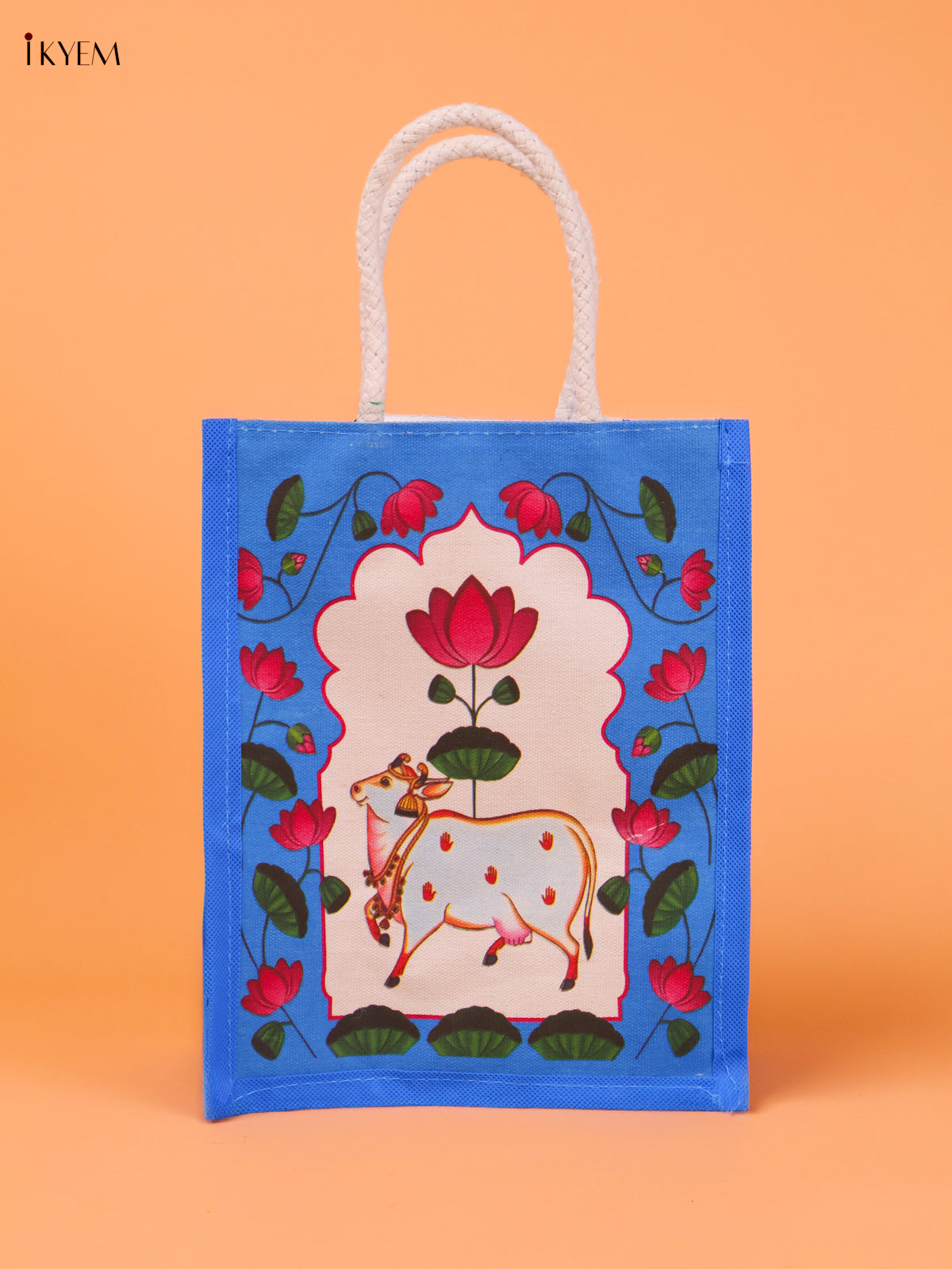 Artistic Pichai Cow Printed Jute Bag & Jar Festive Gift Combo 2