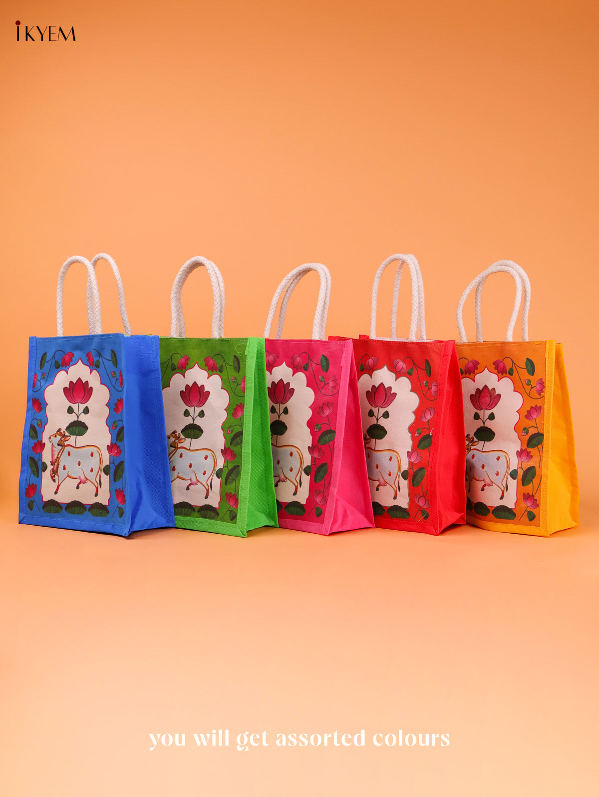 Artistic Pichwai Cow Printed Jute Bag & Jar Festive Gift Combo
