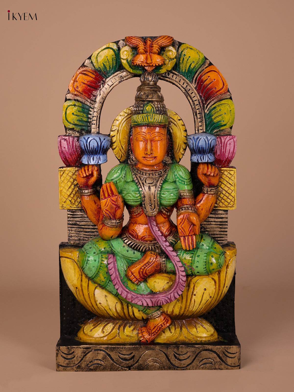 Artistic Wooden Hand Painted Goddess Lakshmi Statue
