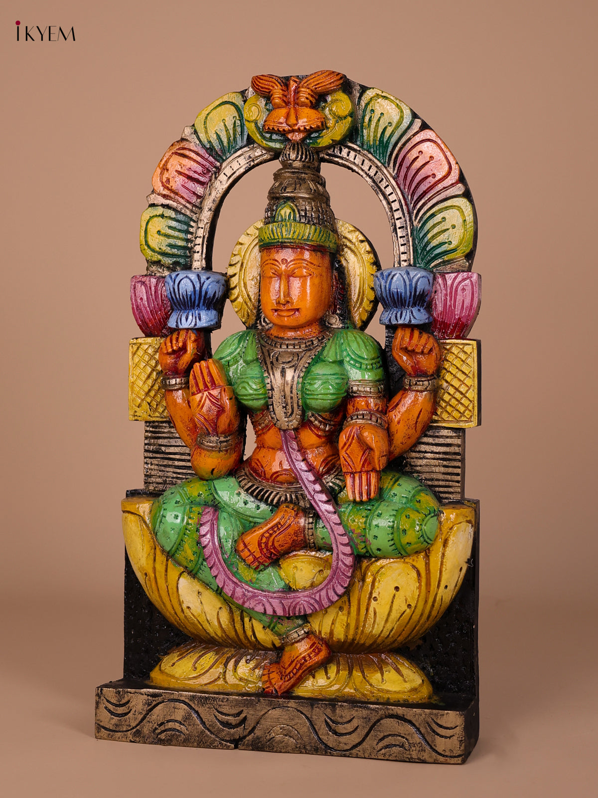 Artistic Wooden Hand Painted Goddess Lakshmi Statue 1