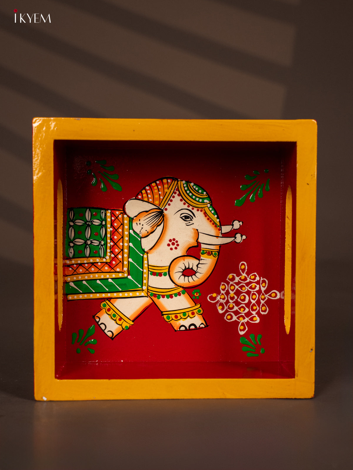 Artistically Hand-Painted Elephant Square Wooden Tray 