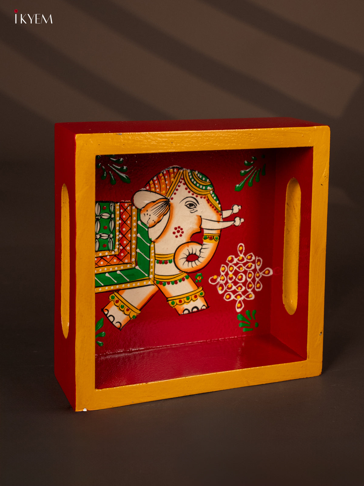 Artistically Hand-Painted Elephant Square Wooden Tray 1