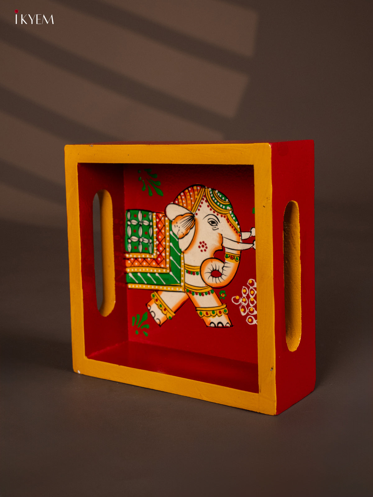 Artistically Hand-Painted Elephant Square Wooden Tray 3