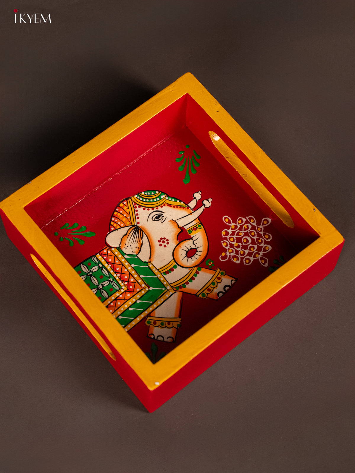 Artistically Hand-Painted Elephant Square Wooden Tray 4
