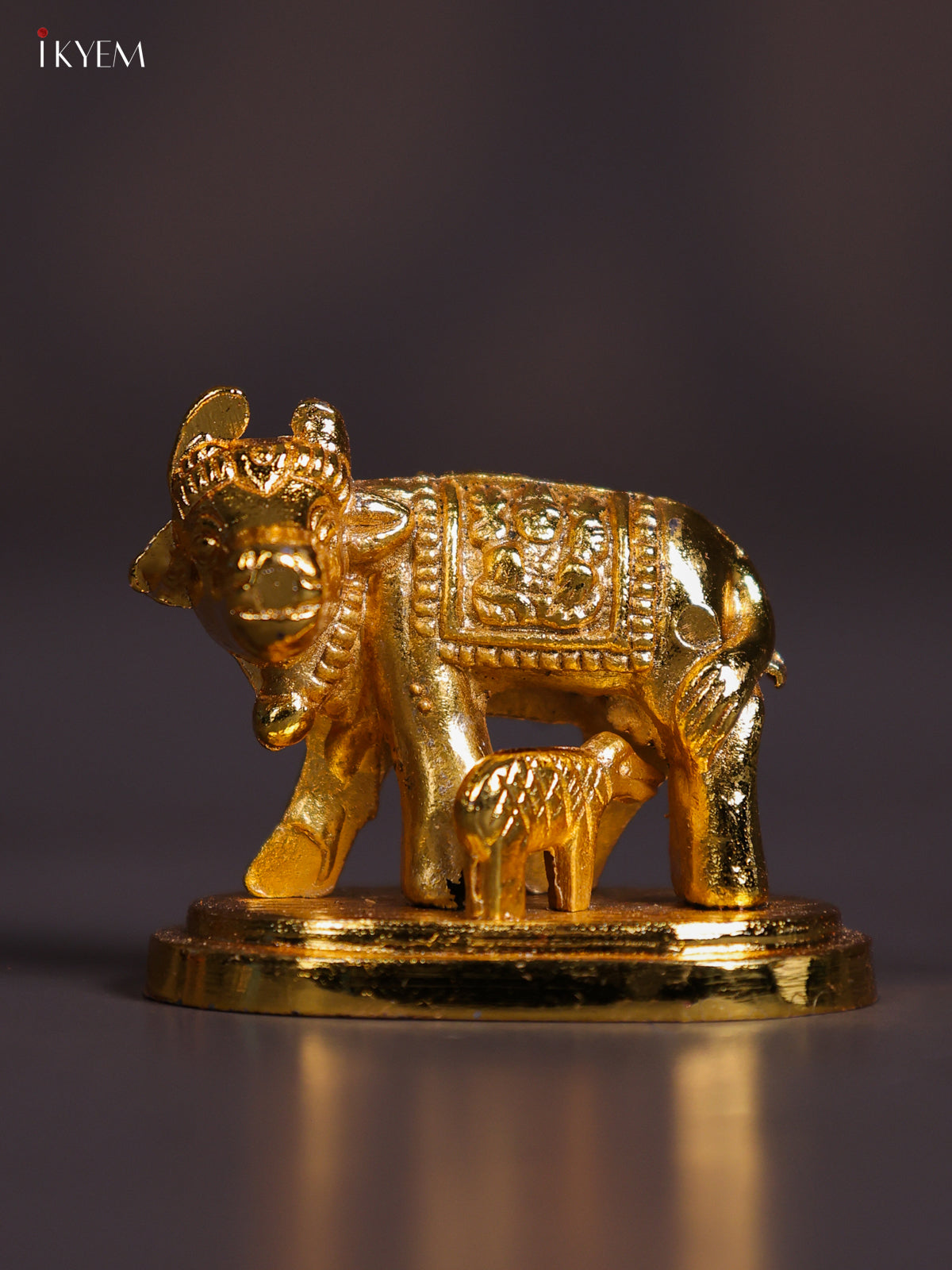 Auspicious Gold Plated 1.5 Inch Cow & Calf Figurine 