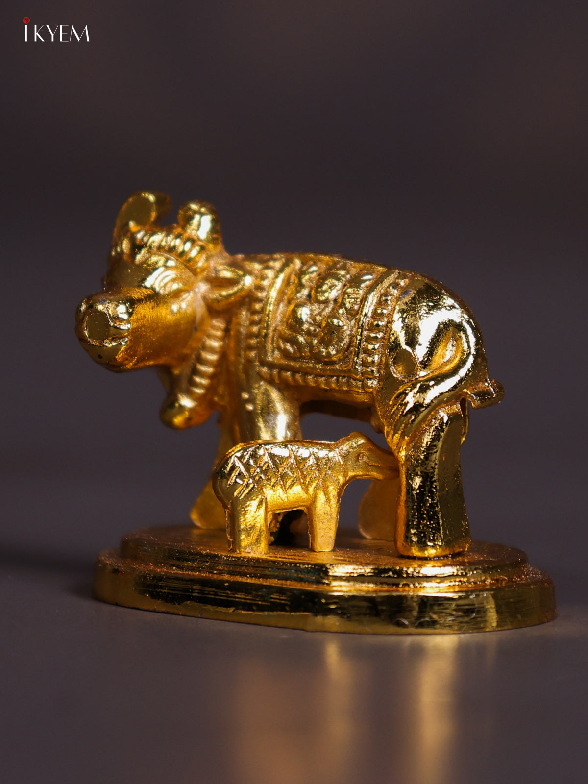 Auspicious Gold Plated 1.5 Inch Cow & Calf Figurine 1