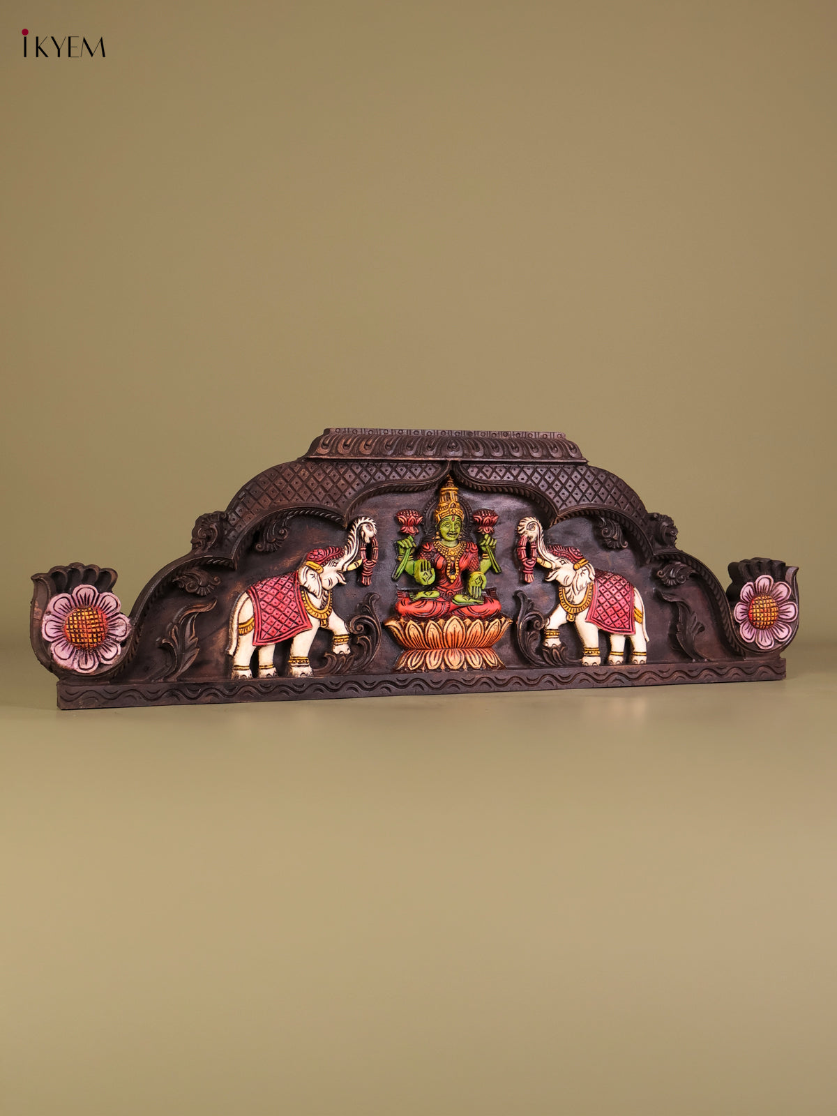 Auspicious Handcrafted Gajalakshmi Wooden Door Pediment 4