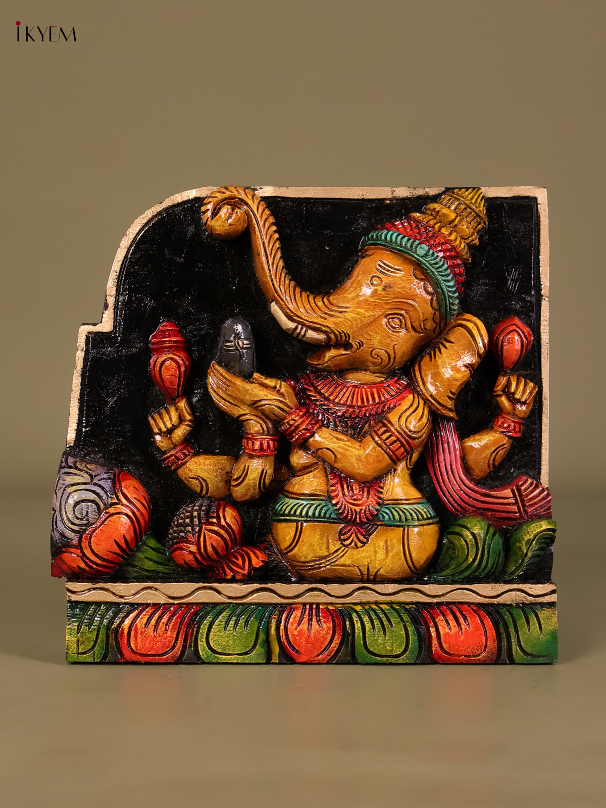 Auspicious Handcrafted Ganesha with Shiva Lingam Wooden Panel 