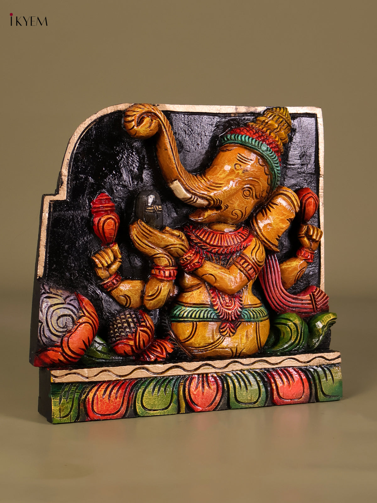 Auspicious Handcrafted Ganesha with Shiva Lingam Wooden Panel 1
