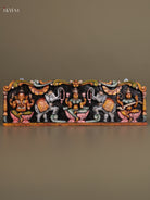 Beautiful Hand Carved Goddess GajaLakshmi, Saraswathi & Ganesha Wooden Panel 