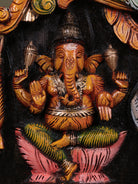 Beautiful Hand Carved Goddess GajaLakshmi, Saraswathi & Ganesha Wooden Panel 1