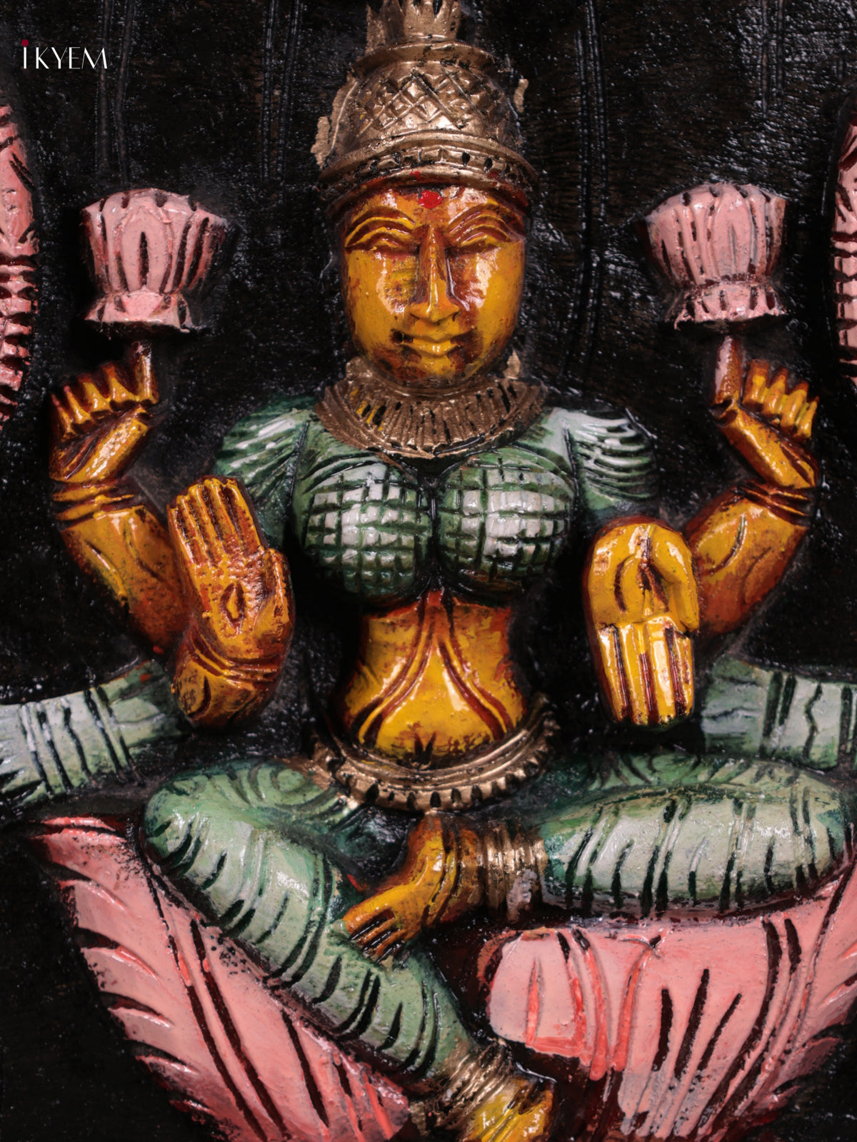 Beautiful Hand Carved Goddess GajaLakshmi, Saraswathi & Ganesha Wooden Panel 2