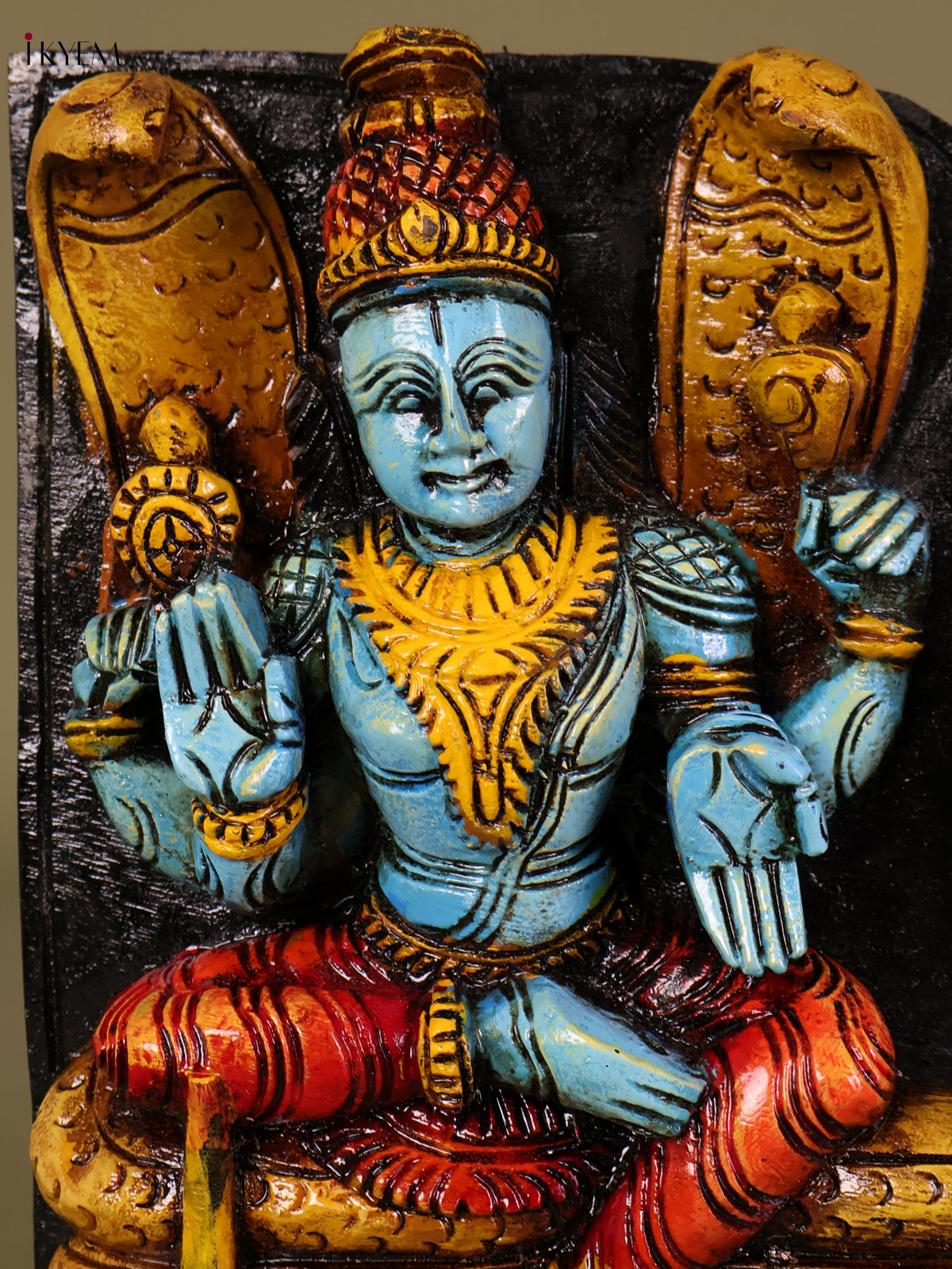 Beautiful Hand Carved Lord Vishnu With Garuda Wooden Panel 1